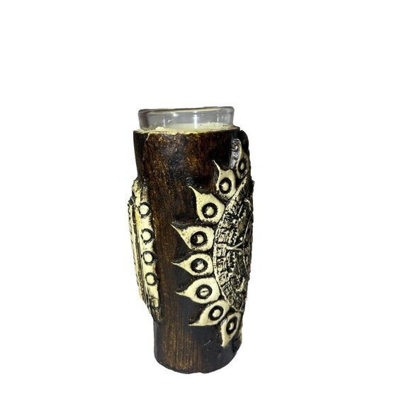 Aztec Mayan Calendar Tepoztlan Bud Vase, Ceramic Wrapped Glass 4” Tall - Picture 6 of 12